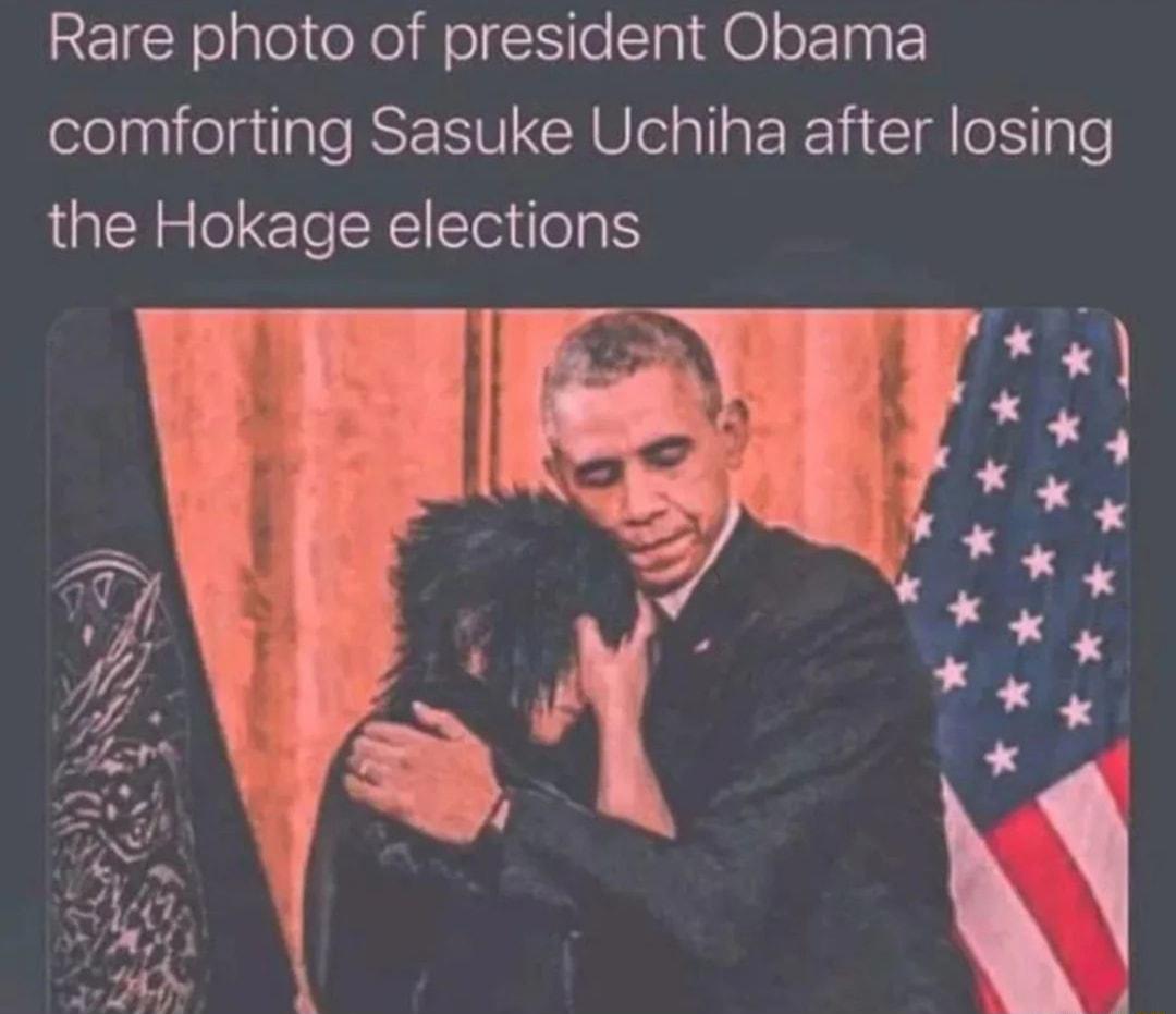 Rare photo of president Obama comforting Sasuke Uchiha after losing the Hokage elections