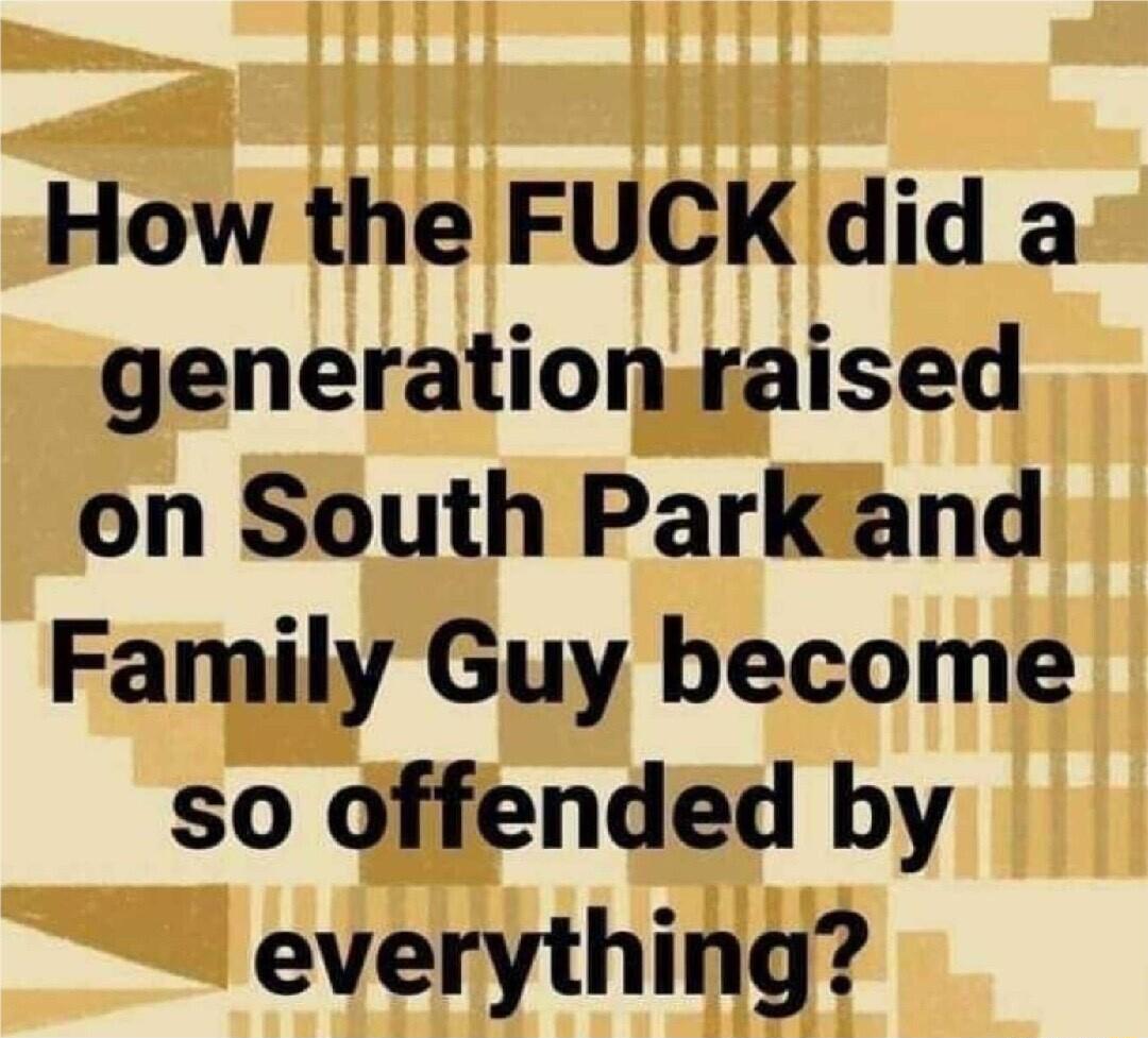 How the FUCK did a generationraised on South Parkand Family Guy become so dffended by everything