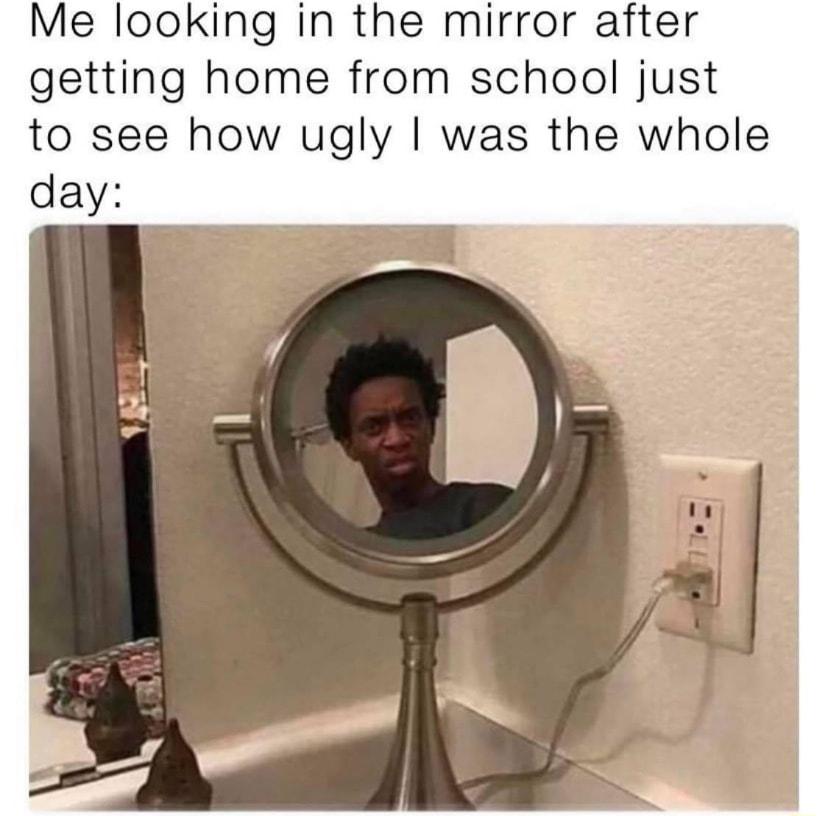 Me looking in the mirror after getting home from school just to see how ugly was the whole