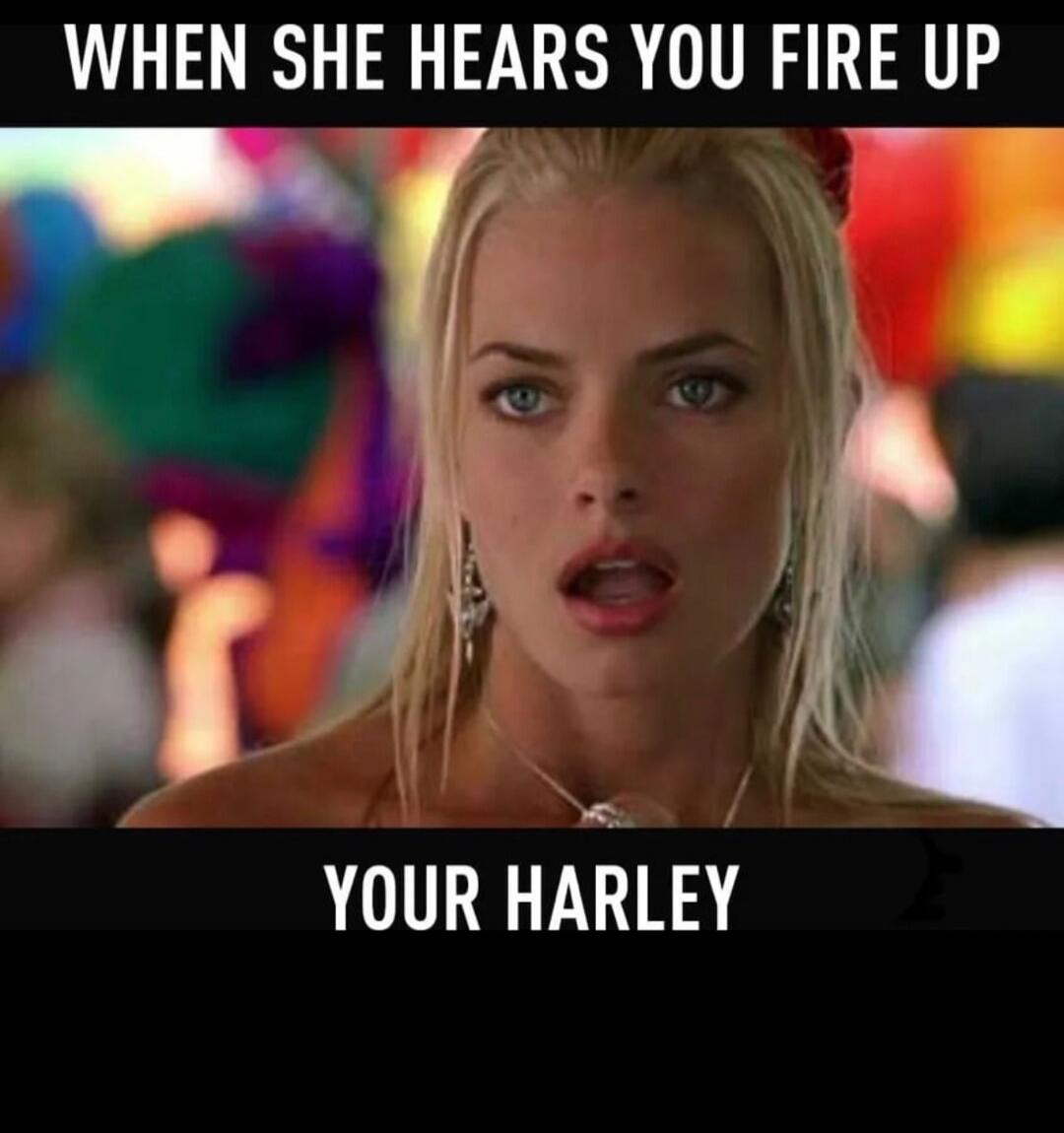 WHEN SHE HEARS YOU FIRE UP YOUR HARLEY
