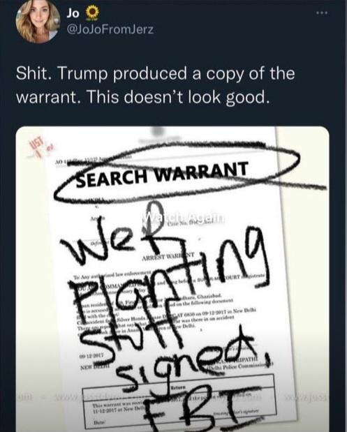 Shit Trump produced a copy of the warrant This doesnt look good