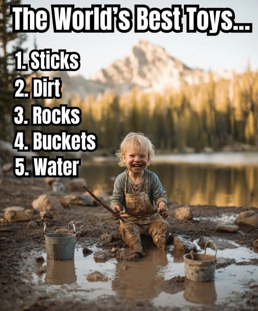 The World's Best Toys... 1. Sticks 2. Dirt 3. Rocks 4. Buckets 5. Water