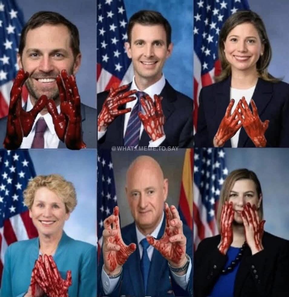 Collage of U.S. politicians with blood on their hands.