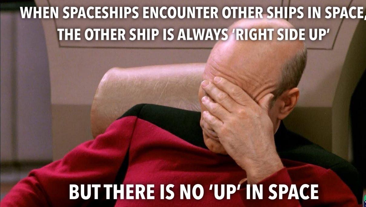 yvENPACEsm ENCOUNTER OTHERSHIPS IN SPACE THE OTHER SHIP IS ALWAYSERIGHT SIDE UP 3 E IS NO UP IN SPAC Ao A