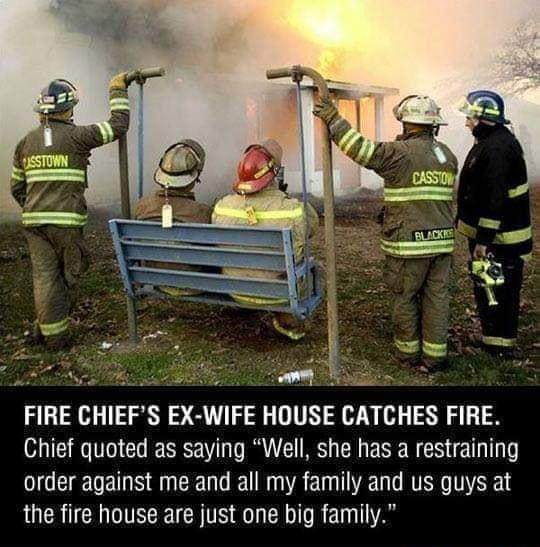 FIRE CHIEFS EX WIFE HOUSE CATCHES FIRE Chief quoted as saying Well she has a restraining order against me and all my family and us guys at LRI DTREEICH TS bR R A