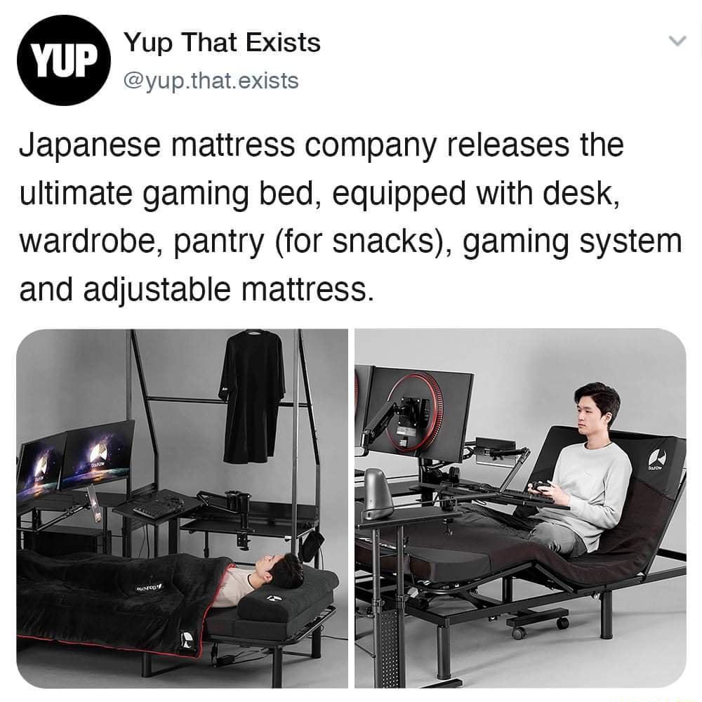 Yup That Exists yupthatexists Japanese mattress company releases the ultimate gaming bed equipped with desk wardrobe pantry for snacks gaming system and adjustable mattress