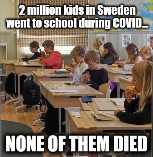 2 million kids in Sweden went to school during COVID... NONE OF THEM DIED @TheHoleTweet