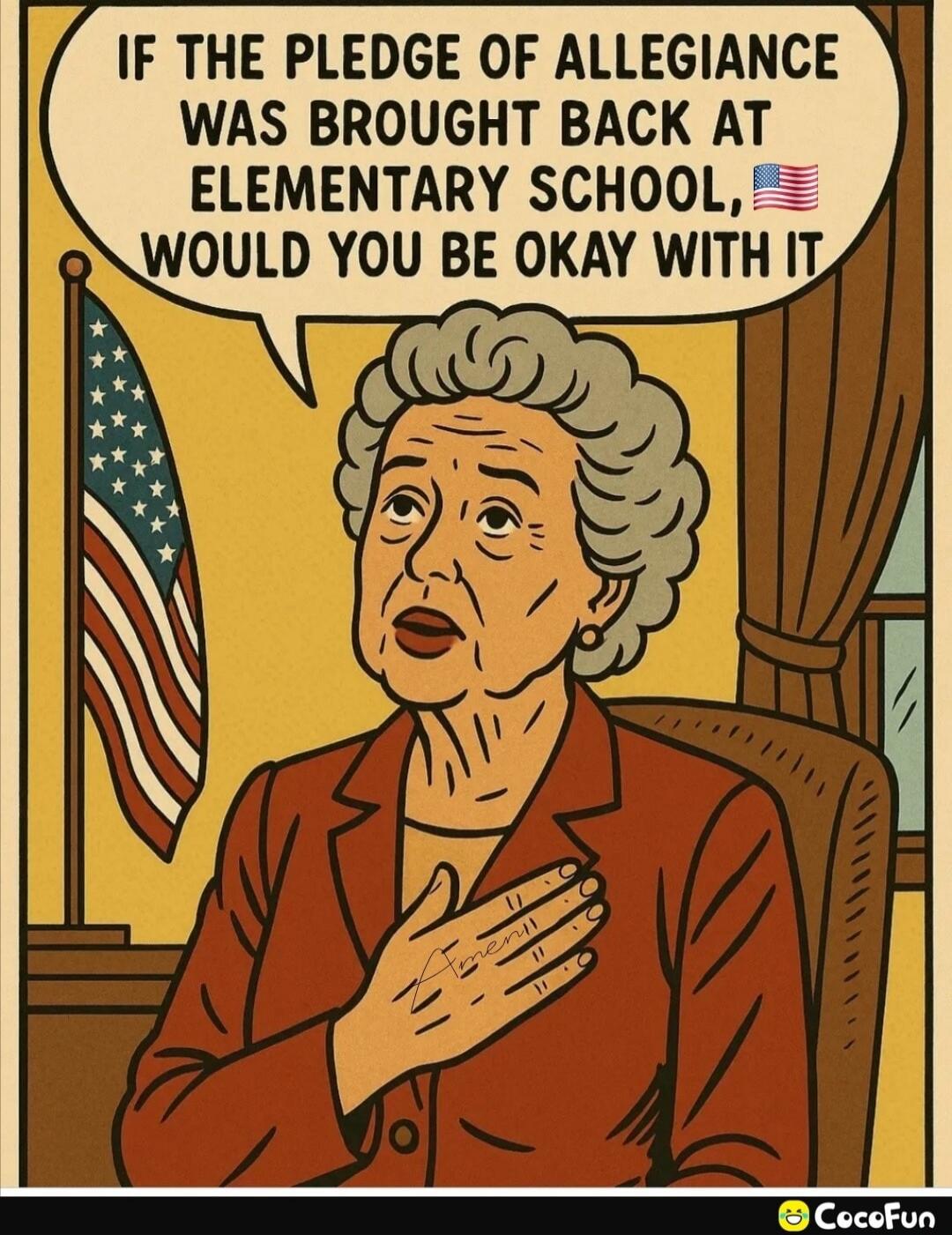 IF THE PLEDGE OF ALLEGIANCE WAS BROUGHT BACK AT ELEMENTARY SCHOOL 🇺🇸 WOULD YOU BE OKAY WITH IT