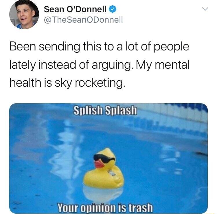 Sean ODonnell TheSeanODonnell Been sending this to a lot of people lately instead of arguing My mental health is sky rocketing B Yourommnionistrash