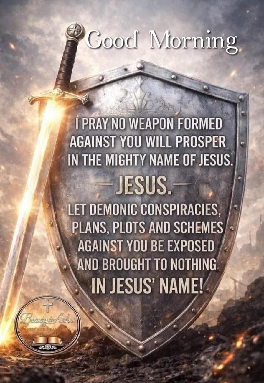 Good Morning. I pray no weapon formed against you will prosper in the mighty name of Jesus. Jesus. Let demonic conspiracies, plans, plots and schemes against you be exposed and brought to nothing. In Jesus' name!