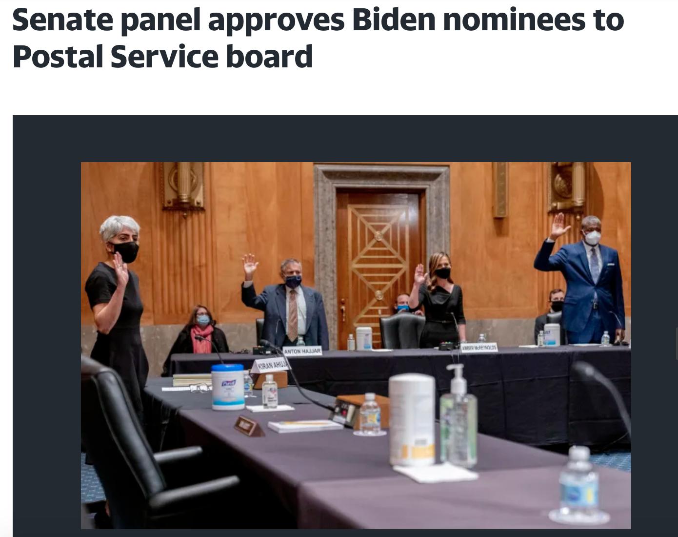 Senate panel approves Biden nominees to Postal Service board