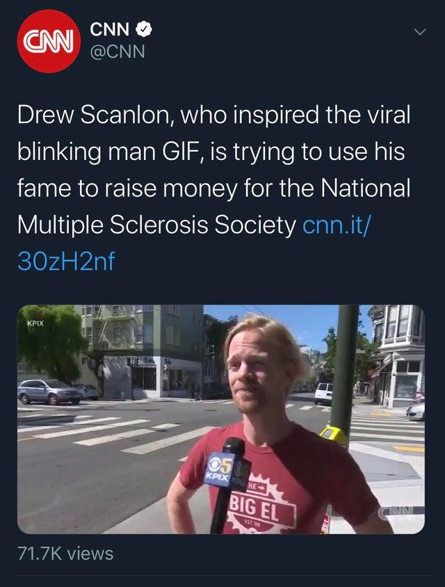 DICTTASTer1goa Mo ToN g o IYo R TAVITET blinking man GIF is trying to use his fame to raise money for the National Multiple Sclerosis Society cnnit 074uVisii VAT