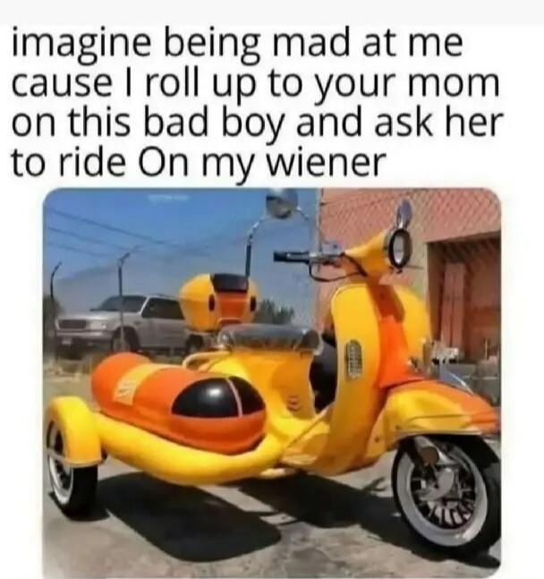 imagine being mad at me cause I roll up to your mom on this bad boy and ask her to ride On my wiener
