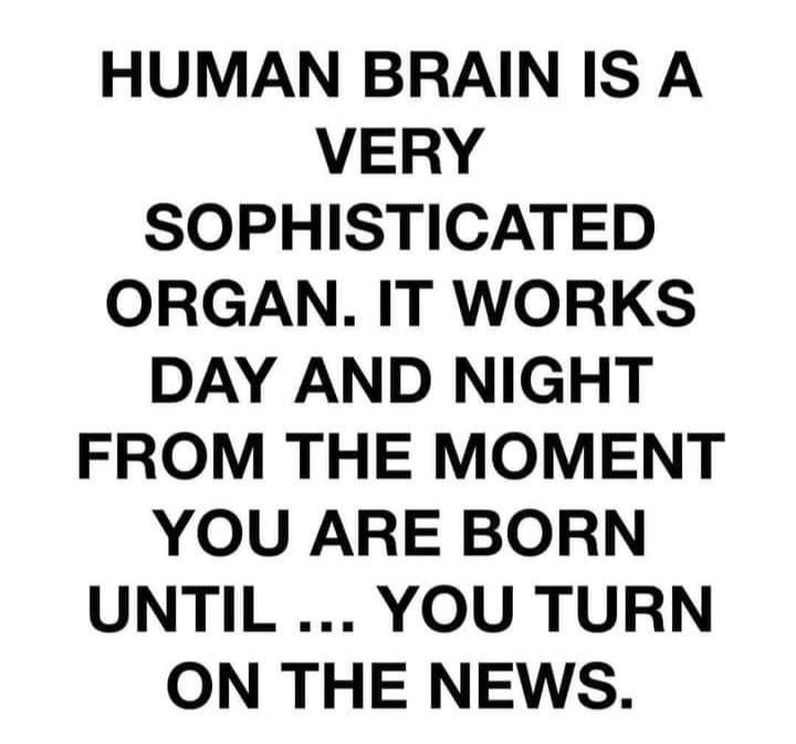HUMAN BRAIN IS A VERY SOPHISTICATED ORGAN IT WORKS DAY AND NIGHT FROM THE MOMENT YOU ARE BORN UNTIL YOU TURN ON THE NEWS