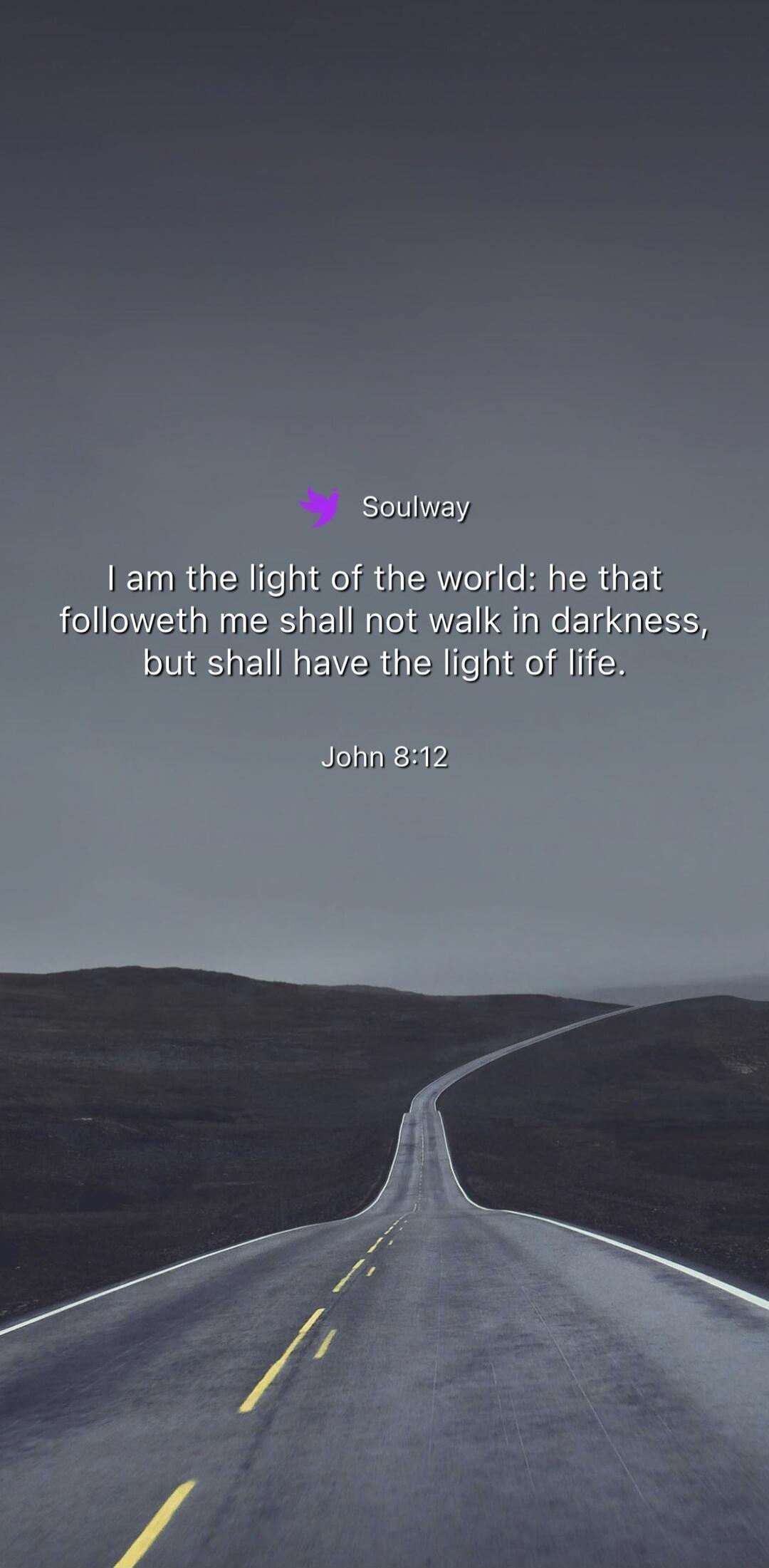 Soulway I am the light of the world: he that followeth me shall not walk in darkness, but shall have the light of life. John 8:12