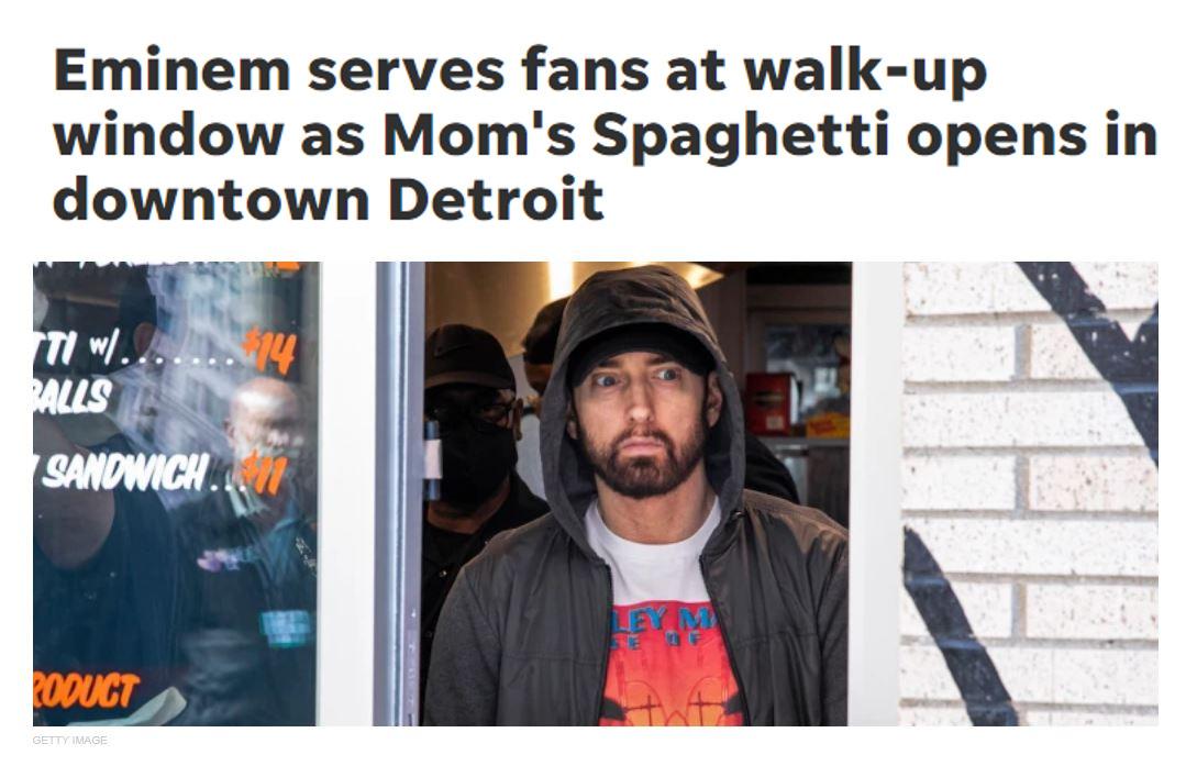 Eminem serves fans at walk up window as Moms Spaghetti opens in downtown Detroit