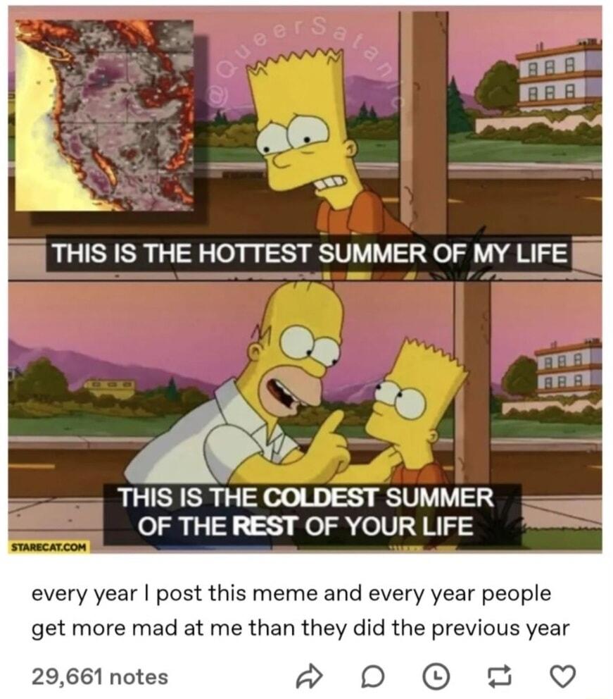 THIS IS THE COLDEST SUMMER OF THE REST OF YOUR LIFE every year post this meme and every year people get more mad at me than they did the previous year 29661 notes p D O 2 QO
