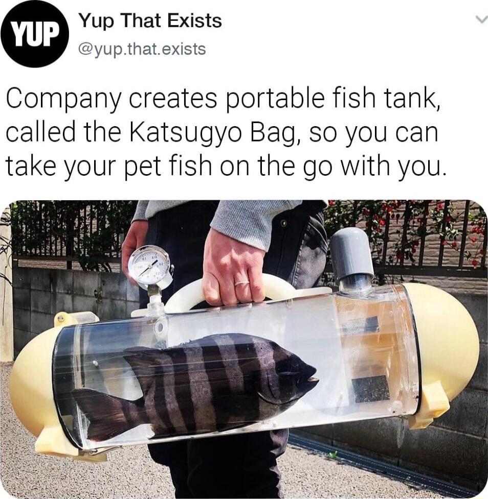 Yup That Exists yupthatexists Company creates portable fish tank called the Katsugyo Bag so you can take your pet fish on the go with you