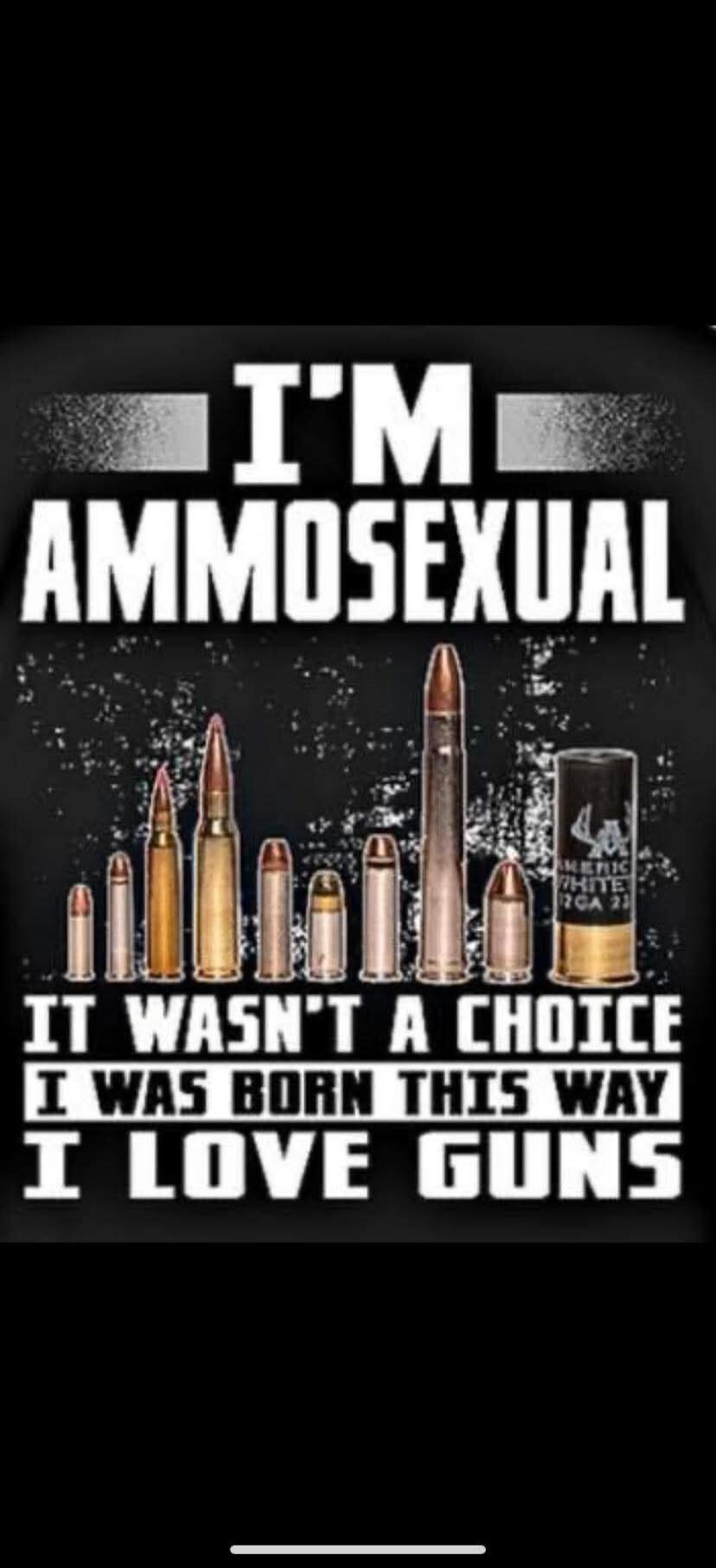 I'M AMMOSEXUAL IT WASN'T A CHOICE I WAS BORN THIS WAY I LOVE GUNS