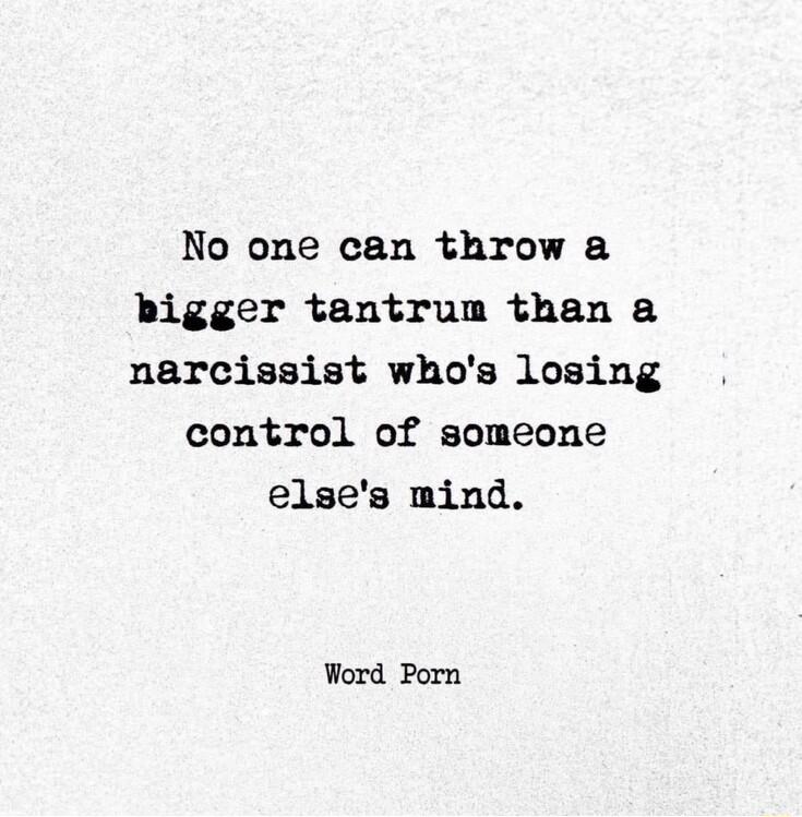 No one can throw a pigger tantrum than a narcissist whos losing control of someone elses mind Word Porn