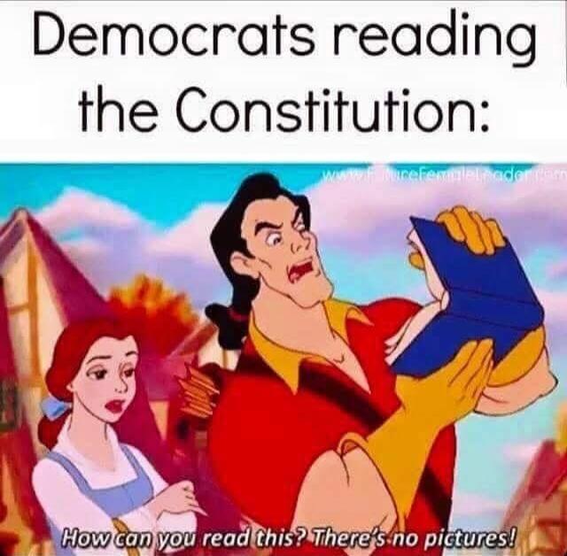 Democrats reading the Constitution:
How can you read this? There's no pictures!