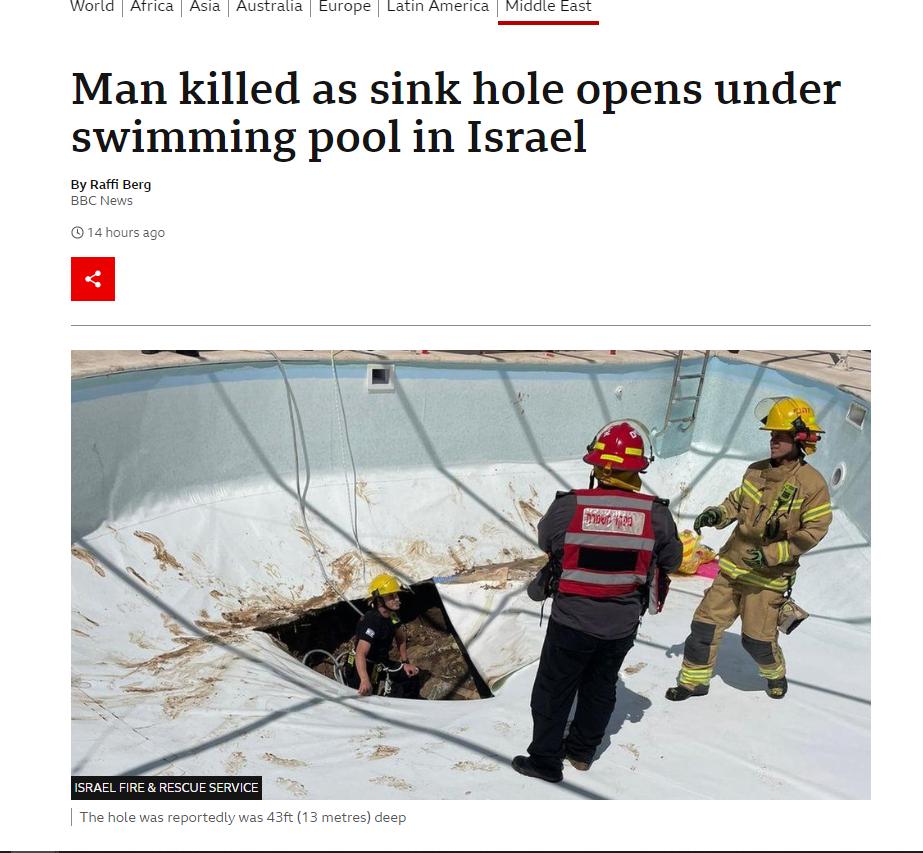 Man killed as sink hole opens under swimming pool in Israel