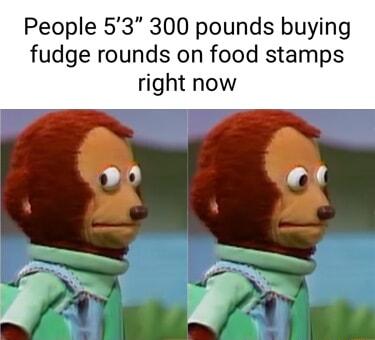 People 53 300 pounds buying fudge rounds on food stamps right now