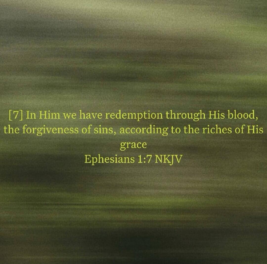 [7] In Him we have redemption through His blood, the forgiveness of sins, according to the riches of His grace Ephesians 1:7 NKJV