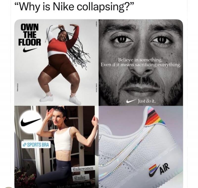 Why is Nike collapsing? OWN THE FLOOR. Believe in something. Even if it means sacrificing everything. Just do it. SPORTS BRA. @nikewomen @nike. AIR.