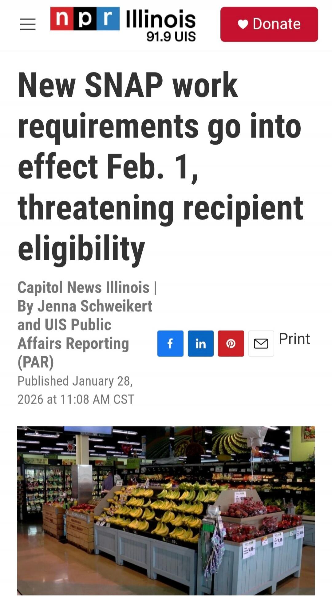 New SNAP work requirements go into effect Feb. 1, threatening recipient eligibility Capitol News Illinois | By Jenna Schweikert and UIS Public Affairs Reporting (PAR) Published January 28, 2026 at 11:08 AM CST