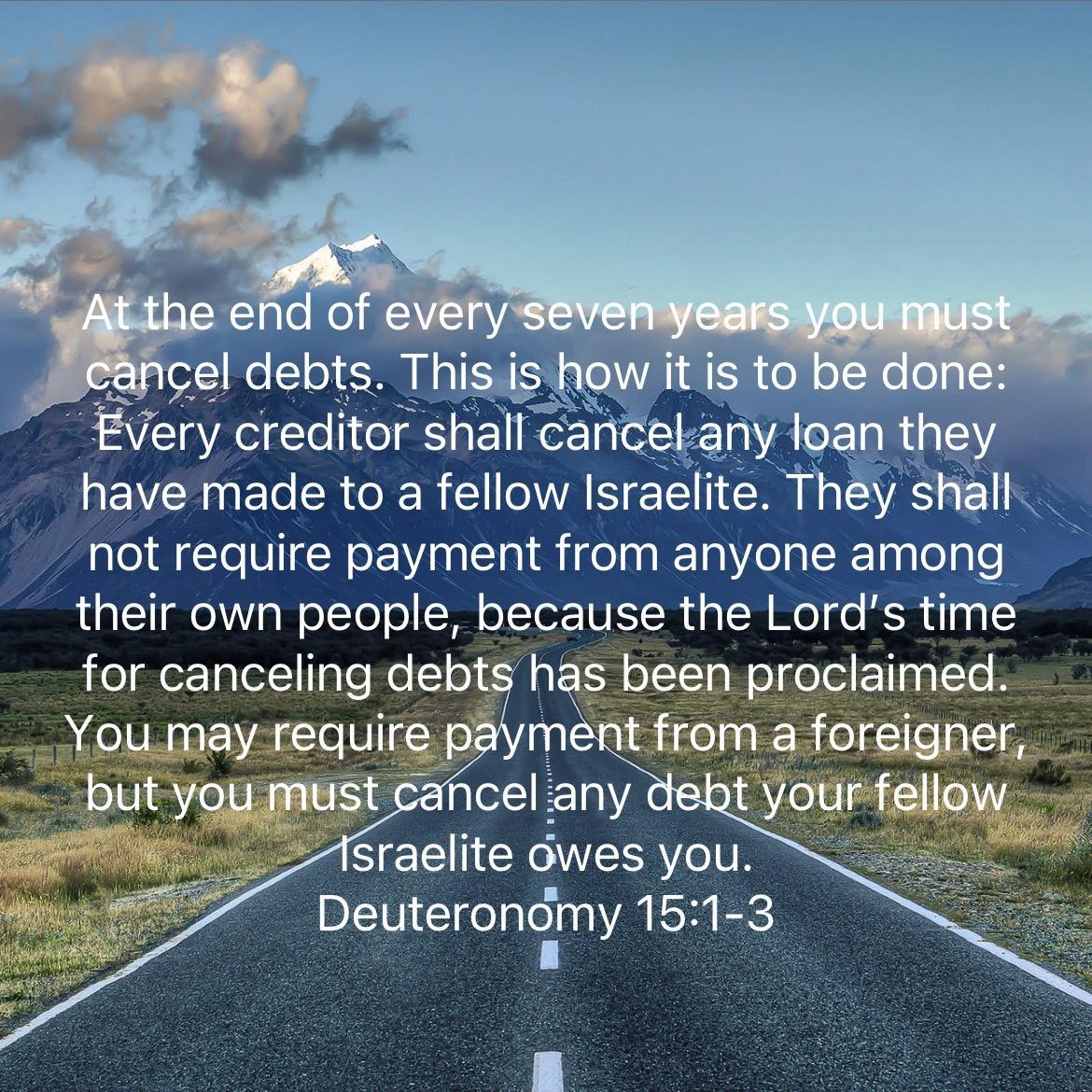 not N EW I E ieTu anyone among their own people because the Lords time for canceling debt hgs been proclaimed Sraelite owes you Deuteronomy 151 3