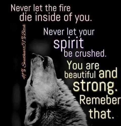 Never let the fire die inside of you. Never let your spirit be crushed. You are beautiful and strong. Remember that. 49% Sweetheart 51% Bitch