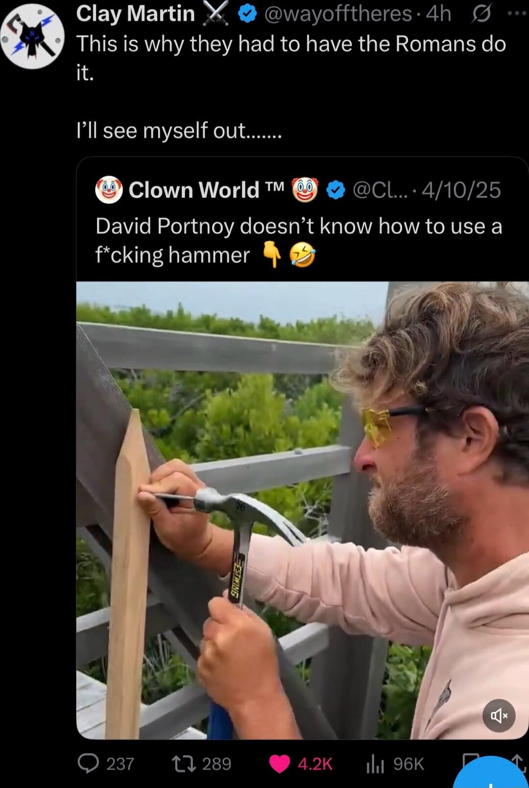 This is why they had to have the Romans do it.\n\nI’ll see myself out........\n\nDavid Portnoy doesn’t know how to use a f*cking hammer