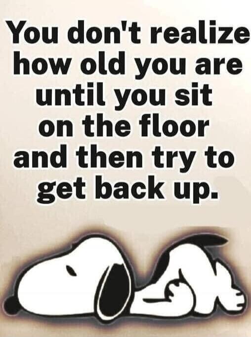 You don't realize how old you are until you sit on the floor and then try to get back up.