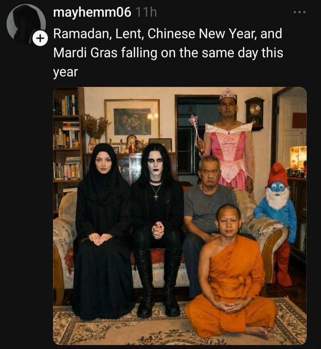 Ramadan, Lent, Chinese New Year, and Mardi Gras falling on the same day this year