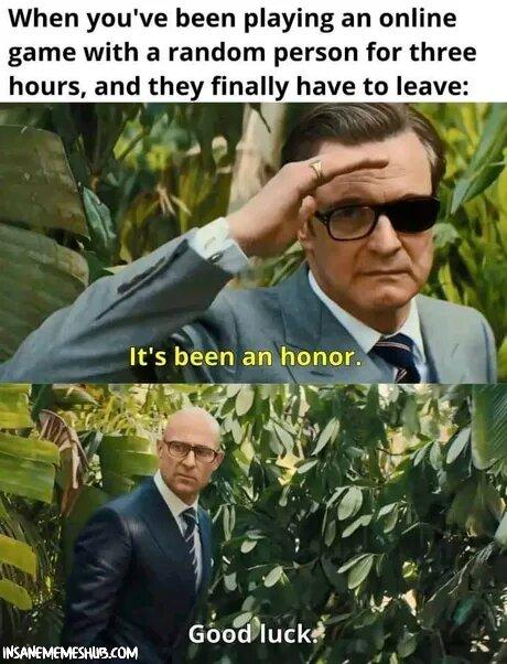 When youve been playing an online game with a random person for three hours and they finally have to leave K Its been an honor