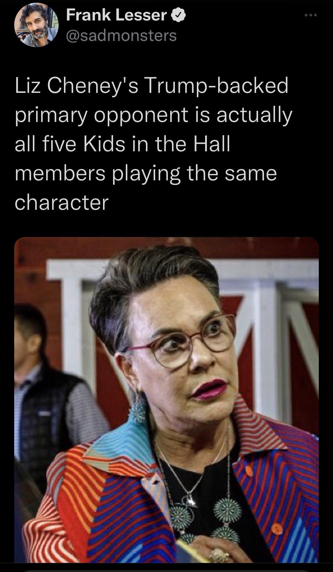Frank Lesser EELI LR EIE Liz Cheneys Trump backed primary opponent is actually all five Kids in the Hall members playing the same elsETeTo1iTg