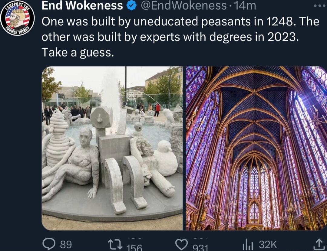 End Wokeness EndWokeness 14m One was built by uneducated peasants in 1248 The other was built by experts with degrees in 2023 RELCEF TLN