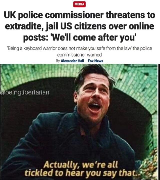 omu UK police commissioner threatens to extradite jail US citizens over online posts Well come after you