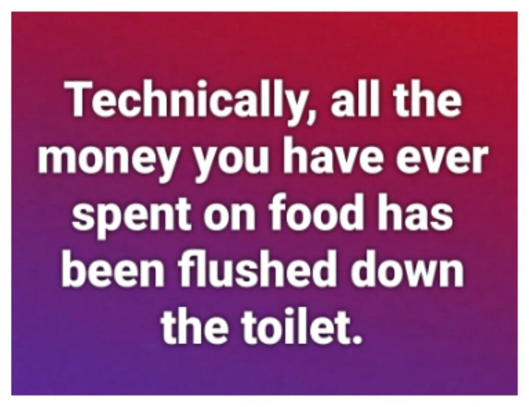 Technically, all the money you have ever spent on food has been flushed down the toilet.