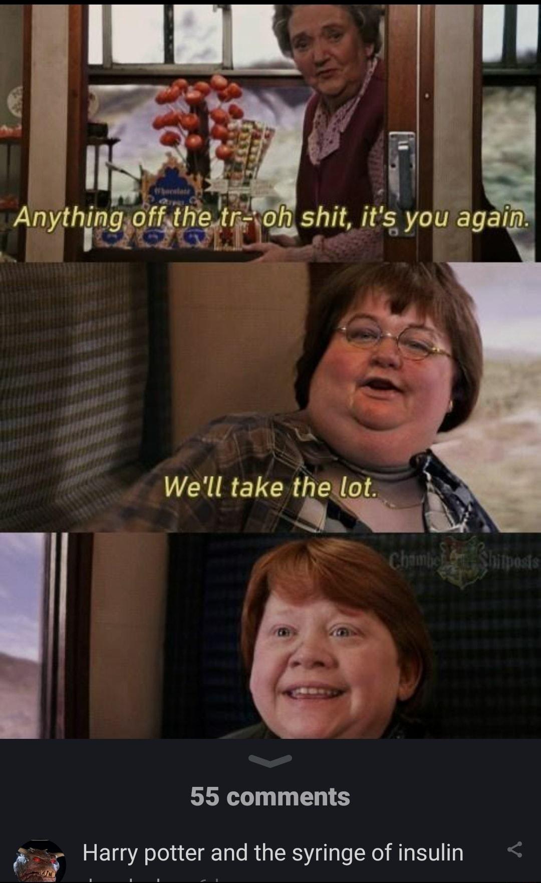 l B il shit its you ag CYIREVCRU LS 55 comments A d Harry potter and the syringe of insulin