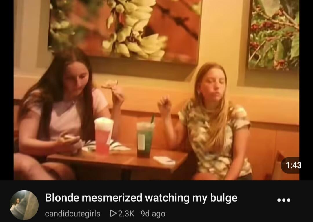 Blonde mesmerized watching my bulge