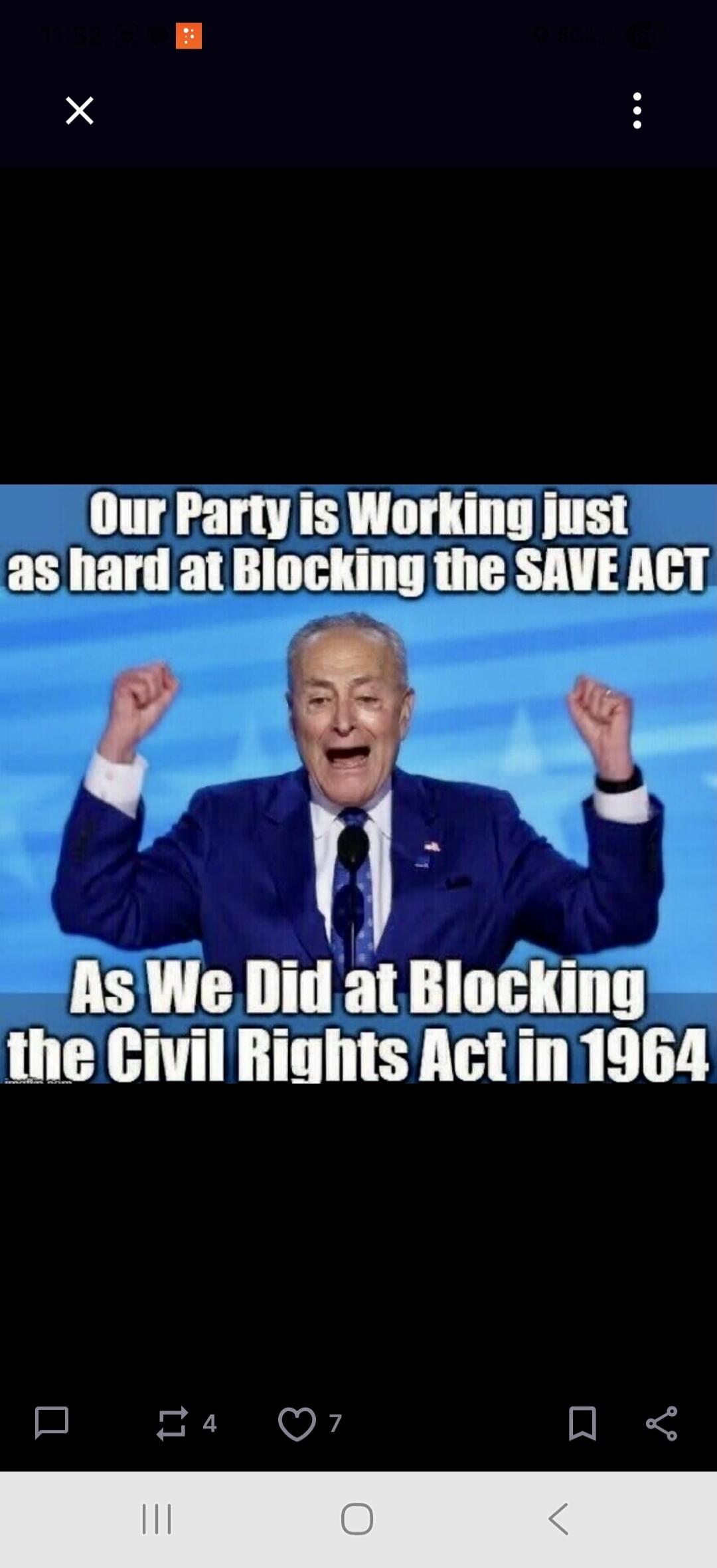Our Party is Working just as hard at Blocking the SAVE ACT As We Did at Blocking the Civil Rights Act in 1964