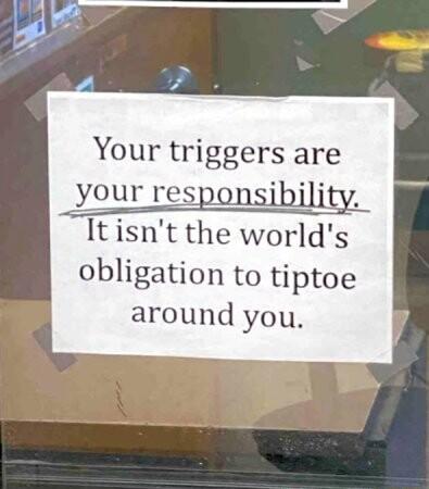 Your triggers are your res Itisnt the worlds obligation to tiptoe around you