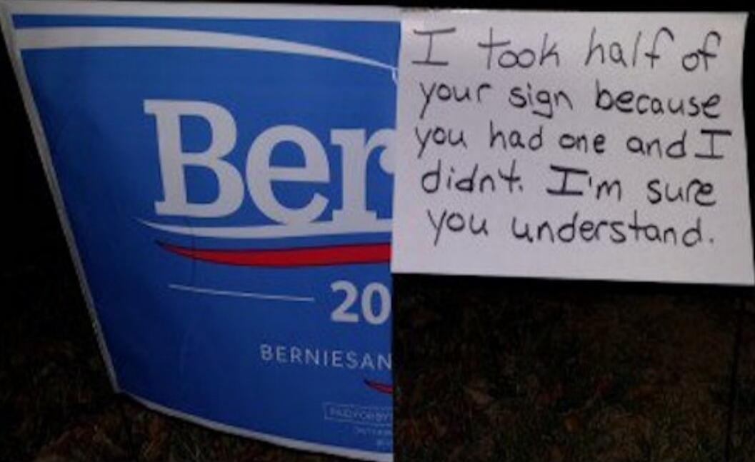 I took half of your sign because you had one and I didn't. I'm sure you understand.