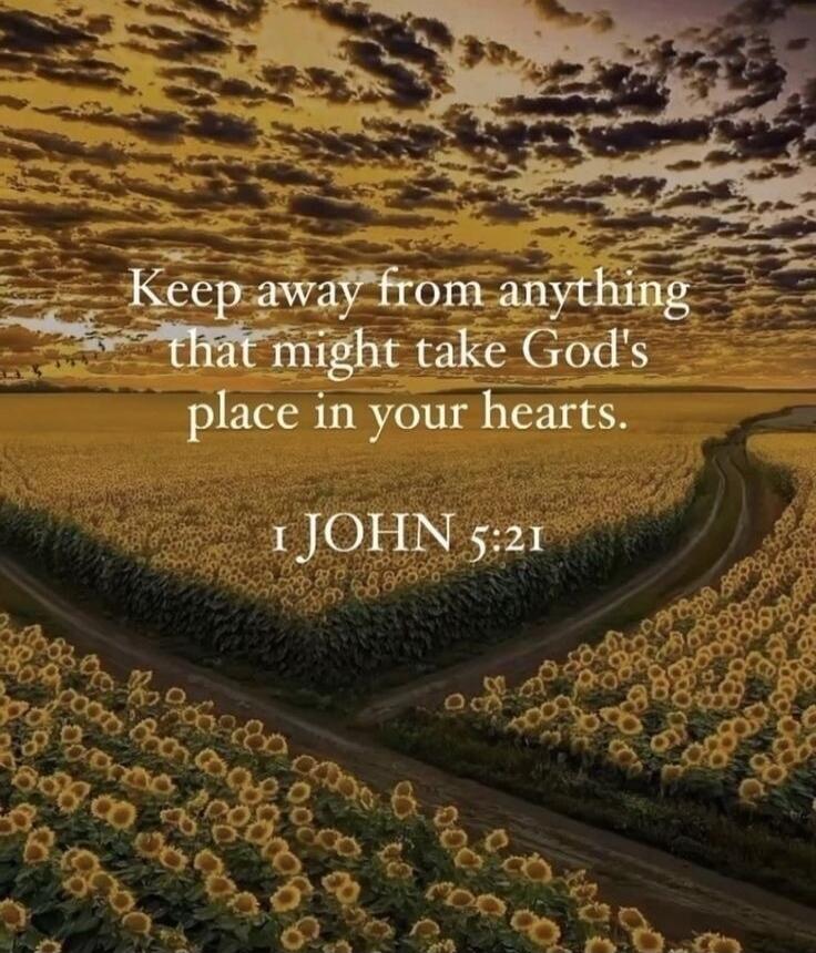 Keep away from anything that might take God's place in your hearts.
1 JOHN 5:21