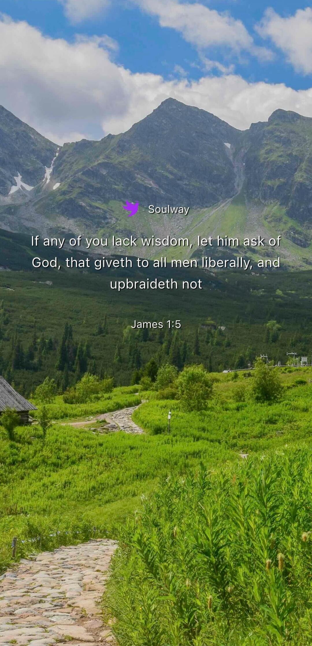 Soulway If any of you lack wisdom, let him ask of God, that giveth to all men liberally, and upbraideth not James 1:5