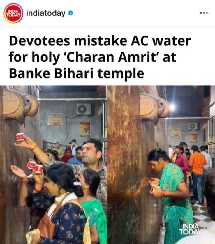 Devotees mistake AC water for holy ‘Charan Amrit’ at Banke Bihari temple