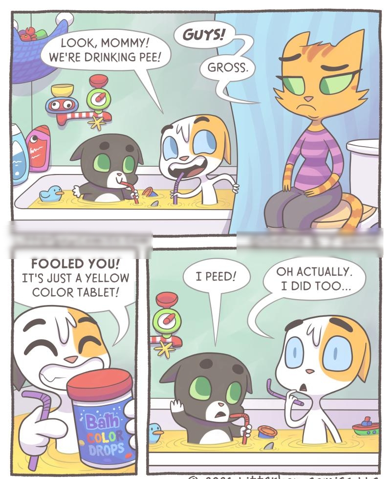 LOOK MOMMY WERE DRINKING PEE FOOLED YOU ITS JUST AYELLOW COLOR TABLET OH ACTUALLY IDIDTOO