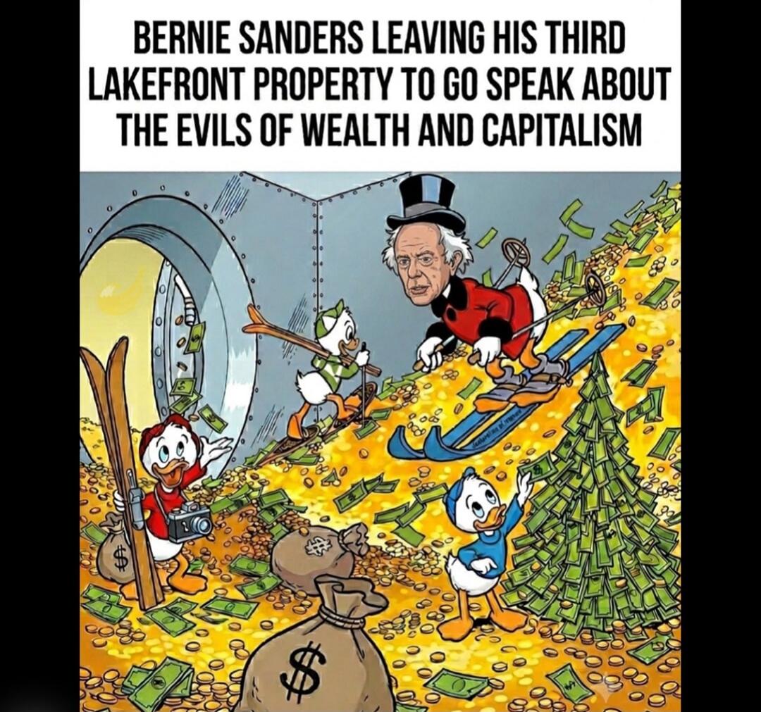 BERNIE SANDERS LEAVING HIS THIRD LAKEFRONT PROPERTY TO GO SPEAK ABOUT THE EVILS OF WEALTH AND CAPITALISM